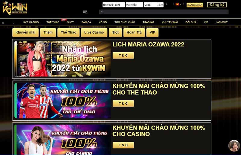 Casino trực tuyến k9win có nhiều chương trình khuyến mãi đang được áp dụng